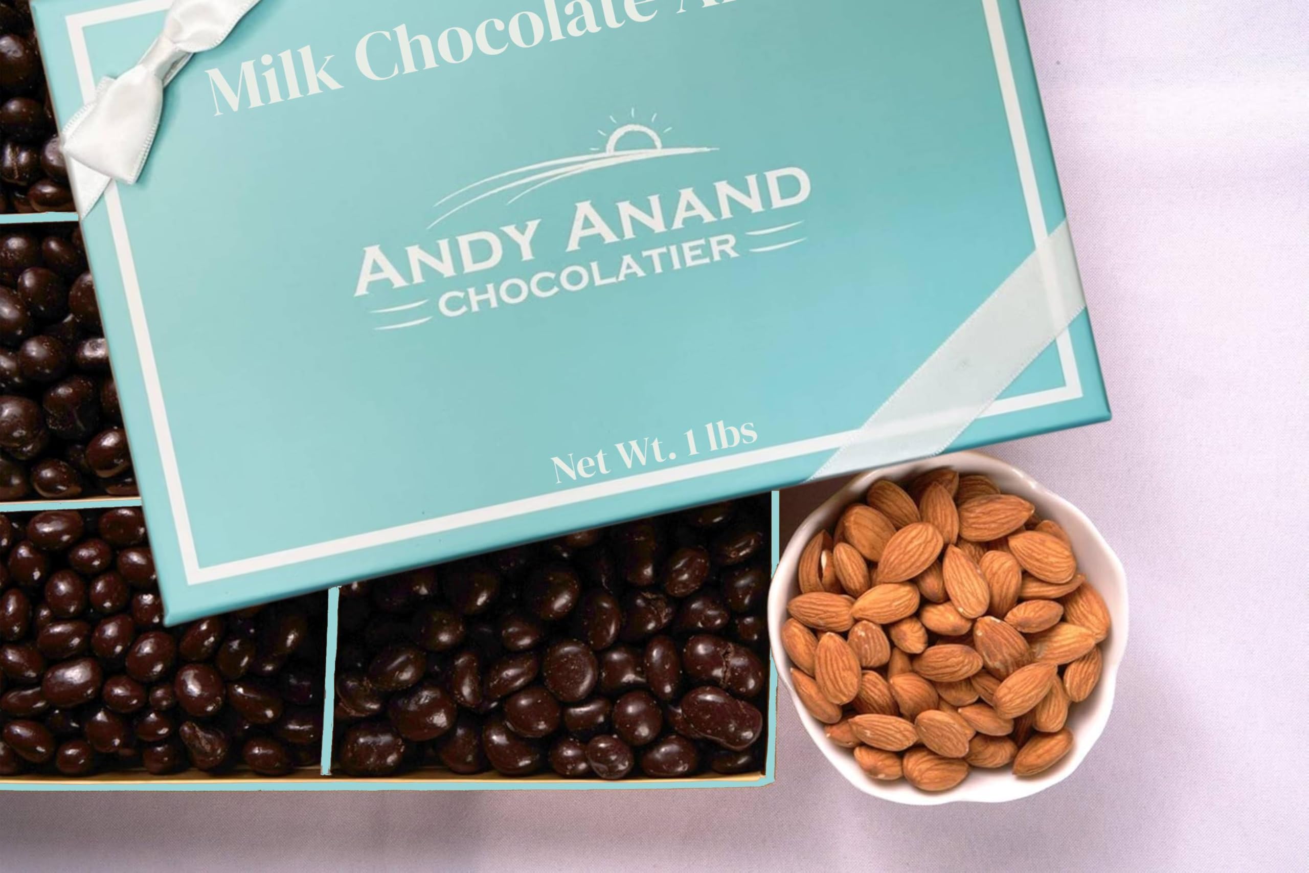 Andy Anand Luxurious Gourmet Chocolate Covered Almonds, Perfect for Corporate Gifts & Special Occasions, All-Natural Ingredients - 1 lb