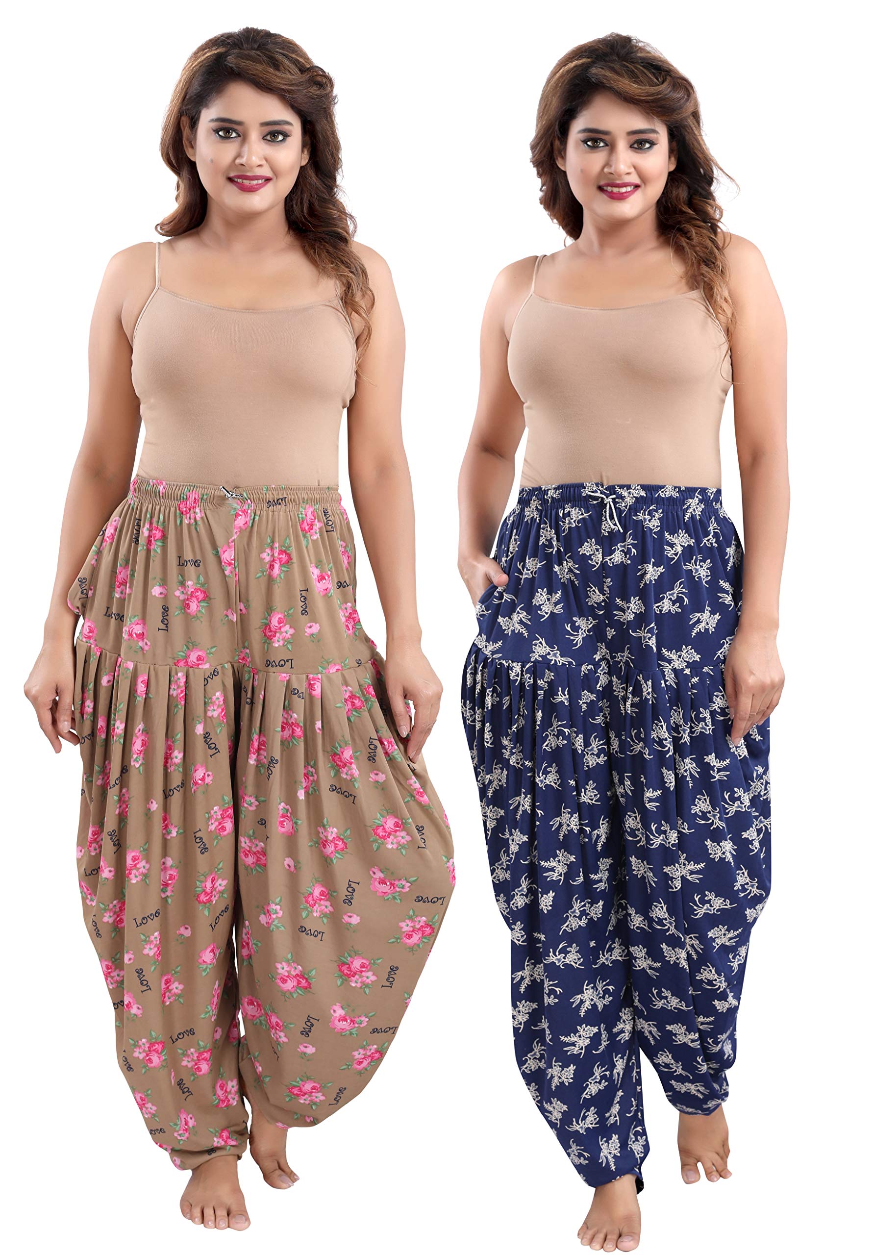 TUCUTE Women's Lycra Dhoti Pants/Dhoti Salwar/Harem Pants Combo Pack of 2 (XXL, Blue+Love Brown-4294)