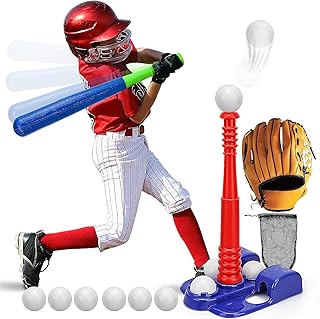 TOY Life T Ball Sets for Kids 3-5, Outdoor Toys for Kids Ages 4-8, Tee Ball Set for Toddler 1-3 Baseball Toys Tee Games Include 6 Soft Balls A Glove with Storage Bag Baseball Bat