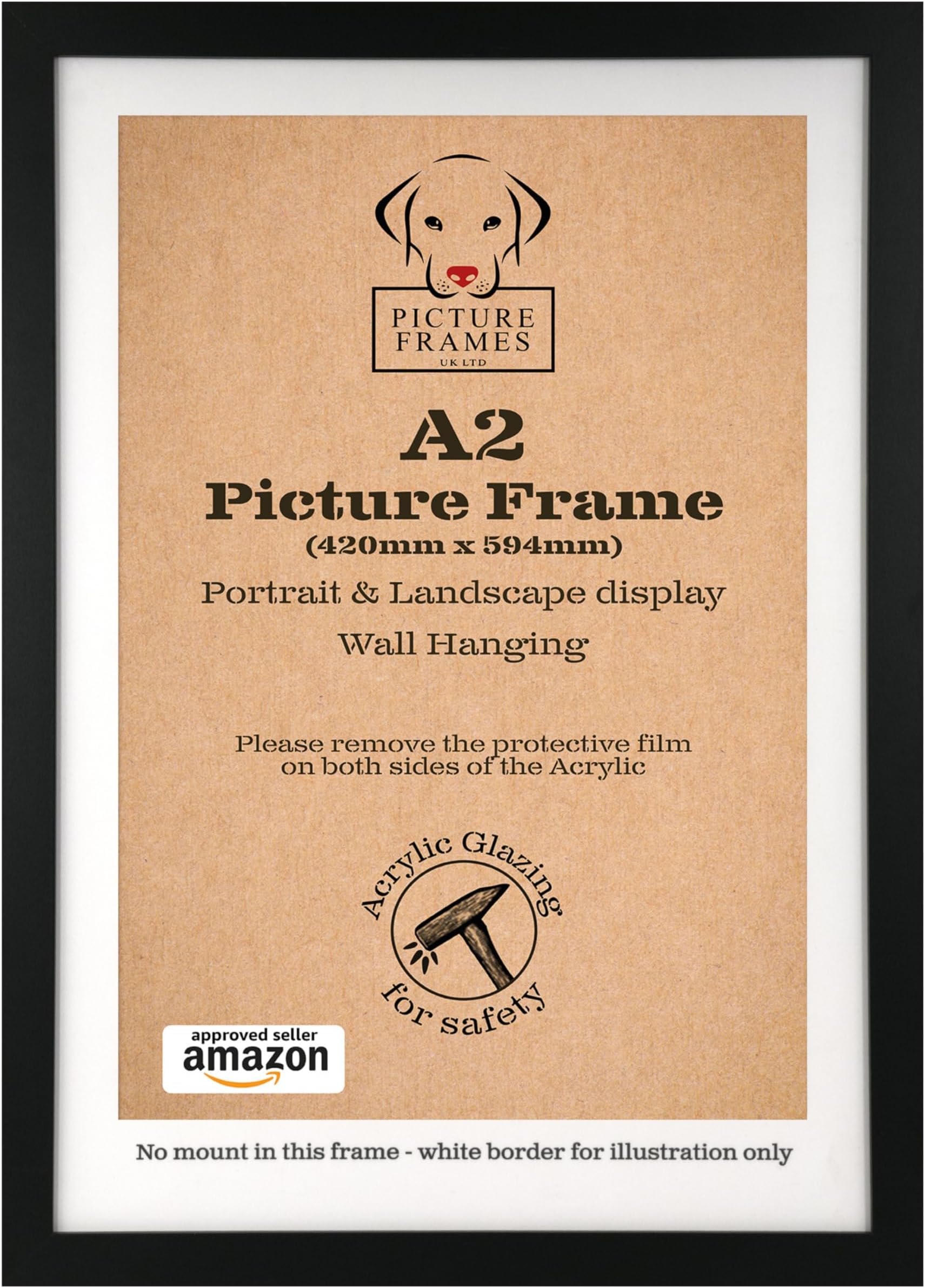 A2 Black Picture Frame – 59.4 x 42 cm Wall-Mounted Poster Frame for Prints, Artwork & Certificates