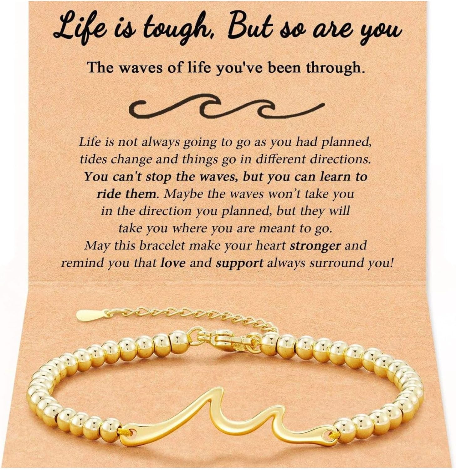 Solza Stainless Steel Wave Bracelet for Women – Adjustable Beaded Bracelet with 6mm Imperial Jasper Stones – Silver Plated Stainless Steel Beaded Jewelry Bracelet for Women & Gifts