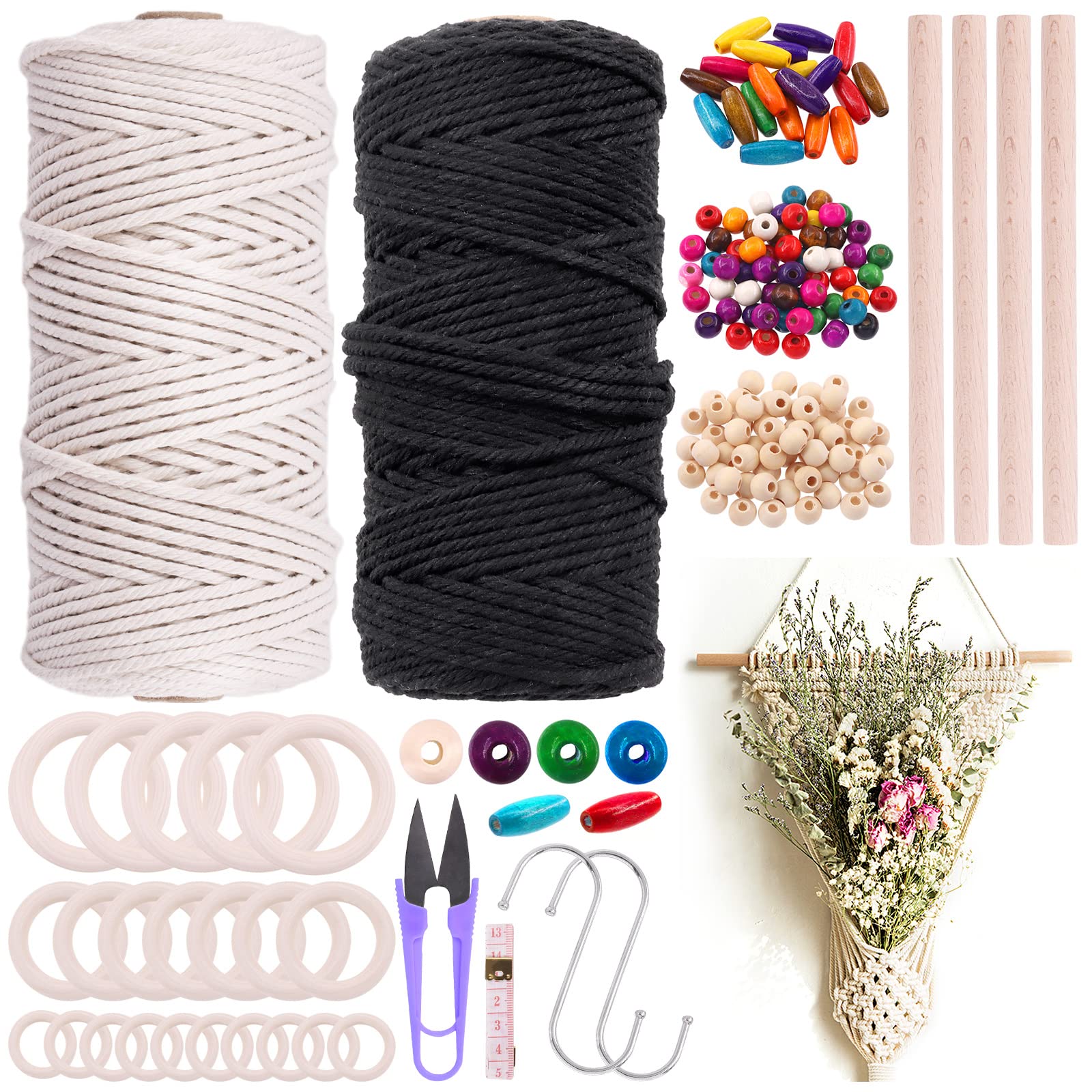Kit de macramé de 134 piezas con hilo de 3 mm para manualidades perfectas