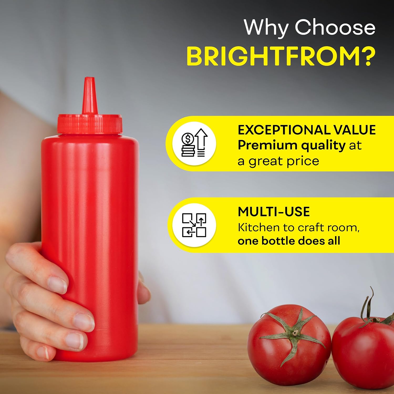 BRIGHTFROM Condiment Squeeze Bottles, RED/YELLOW 12 OZ Empty Squirt Bottle with Wide Neck - Great for Ketchup, Mustard, Syrup, Sauces, Dressing, Oil, BPA FREE Plastic - 2 PACK