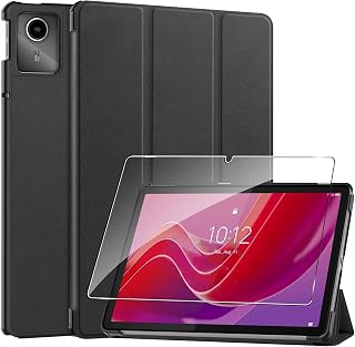 Hülle für Lenovo Tab M11 2024 11 inches Tablette Case Cover+1 Stücks Schutzglas Schutzfolie,Superleicht Dreifach Falt Klapp Schutzhülle Case mit Auto Schlaf/Wach Funktion - Schwarz