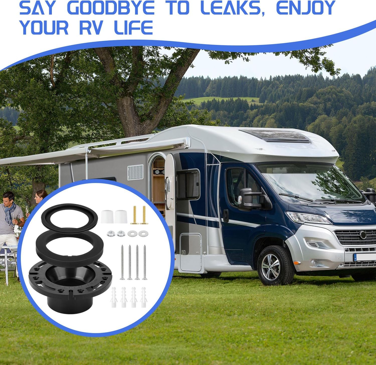 RV Toilet Seal, 3" Socket Floor Flange Kit Kit for Dometic 300 310 320 RV Toilets 385311658 Flush Ball Seal 385311652 Base Seal Gasket RV Toilet Parts