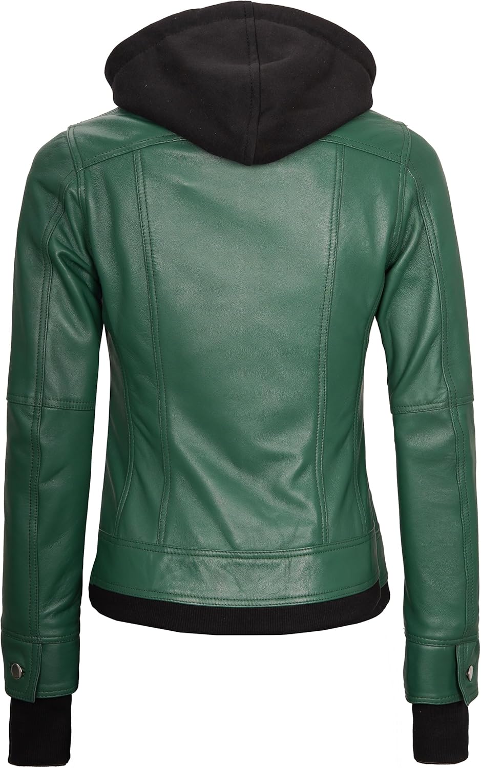 fjackets Hooded Leather Bomber Jacket Women - Real Lambskin Womens Leather Jacket with Removable Hood - Image 6