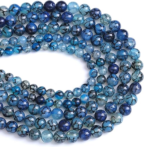 Miniatura 5 de 45 cuentas sueltas de ágata de dragón azul de piedra natural de 0.315 in para hacer joyas, pulseras y collares