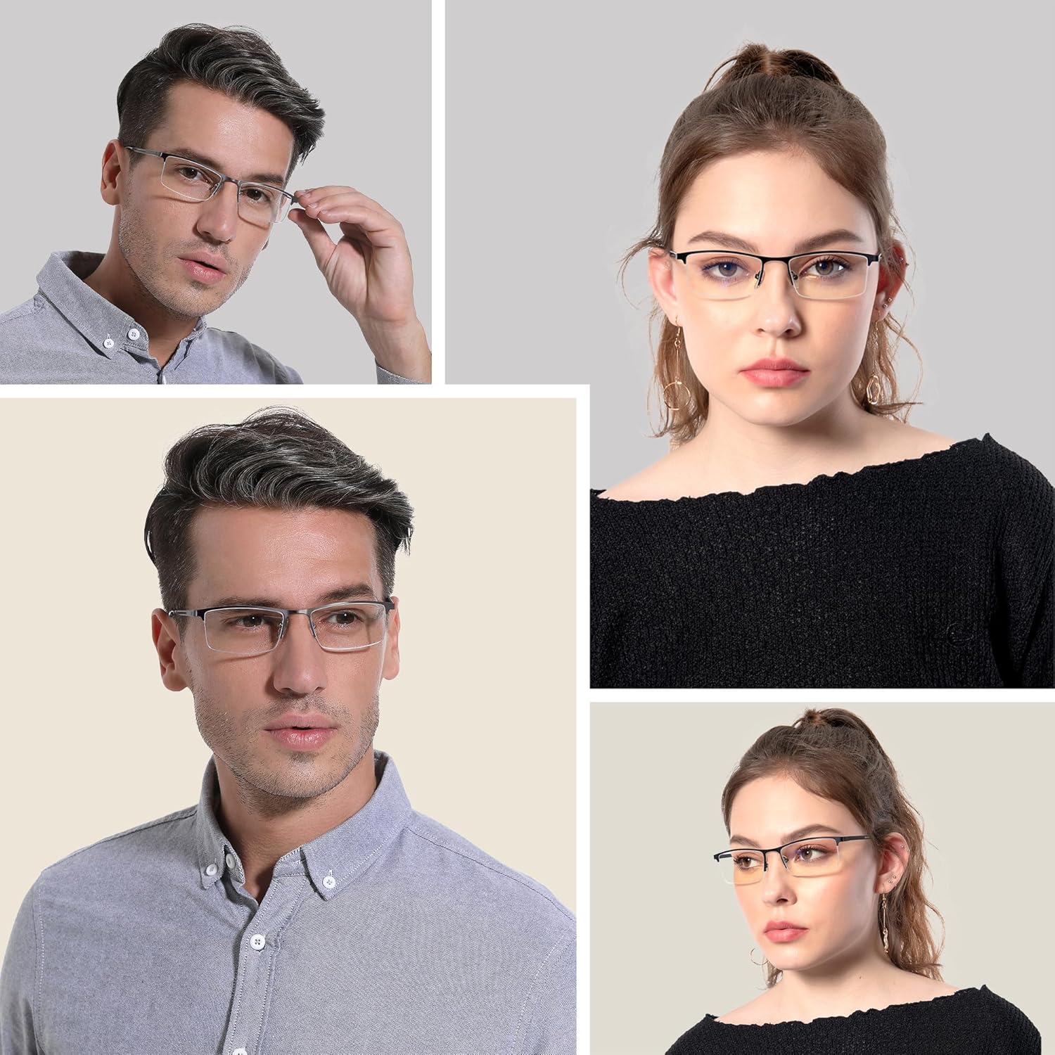 HIGHLIKE Blue Light Reading Glasses for Men, Metal Half Frame Readers Spring Hinge Clear Lens Eyeglasses with Pouches - Image 2