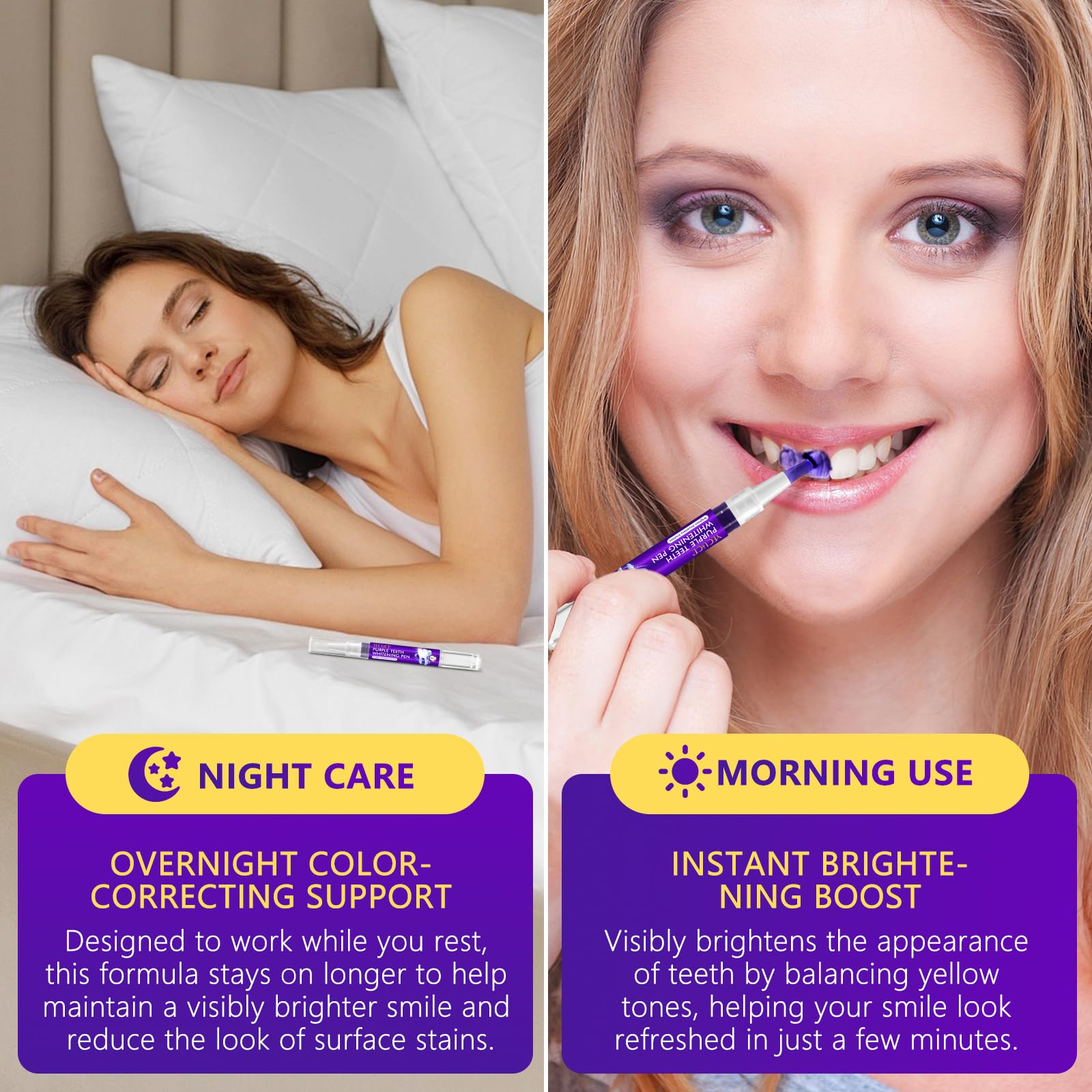 Lápiz blanqueador de dientes púrpura, 6 PIEZAS Esencia de gel blanqueador dental, fórmula suave, eliminación rápida y eficaz de manchas dentales