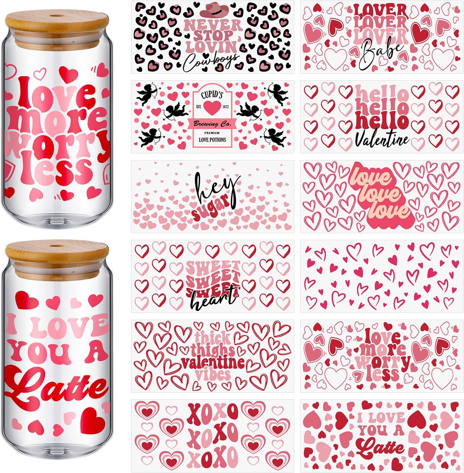 Meneng UV DTF Cup Wraps Stickers 9Sheets Valentine Uvdtf