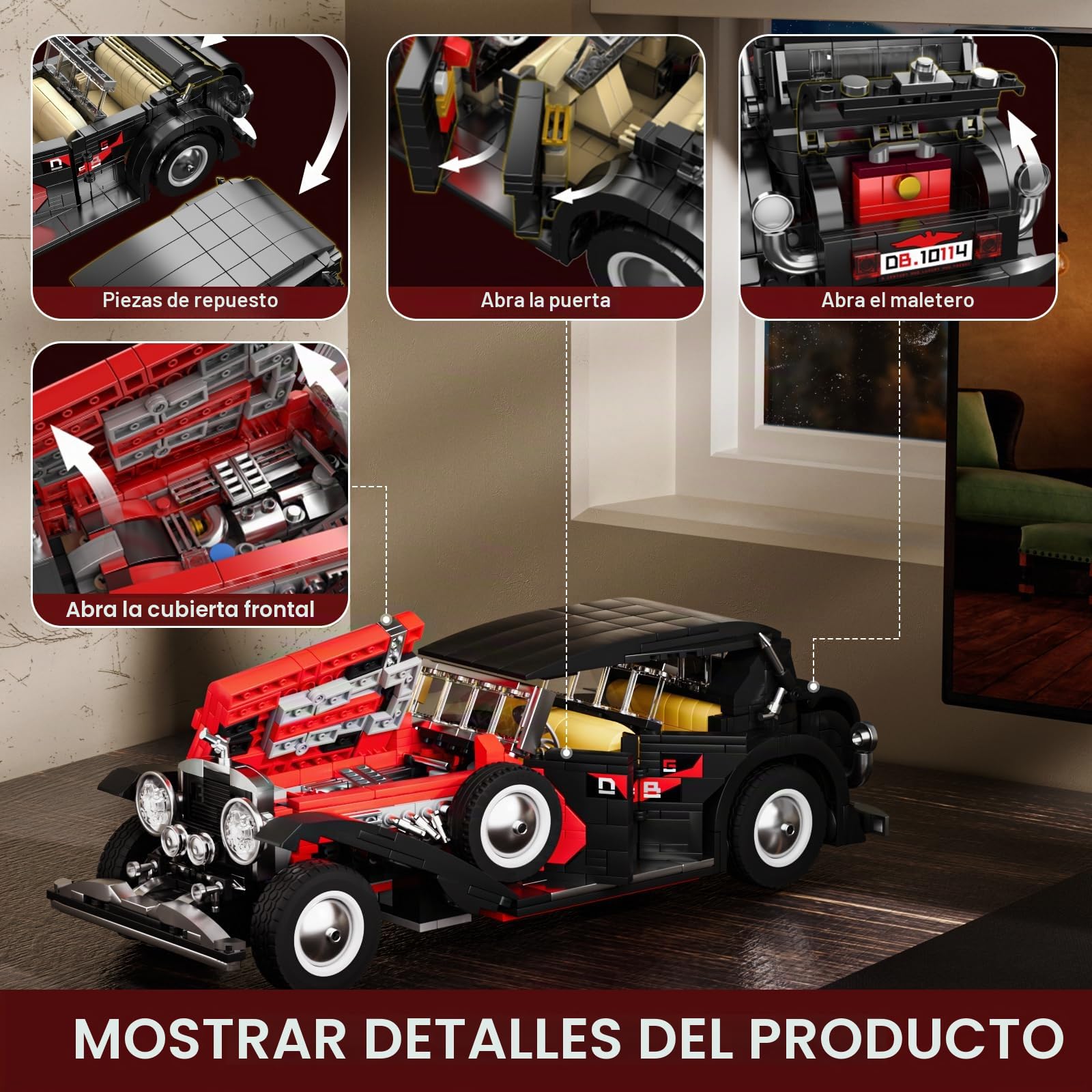Mould King Tecnología Coche Clásico Modelo Bloques de Construcción DSBG Retro Lujo Kit de Montaje Bloques de Fijación Deportivo Regalo para Adultos y Adolescentes (1308 piezas)