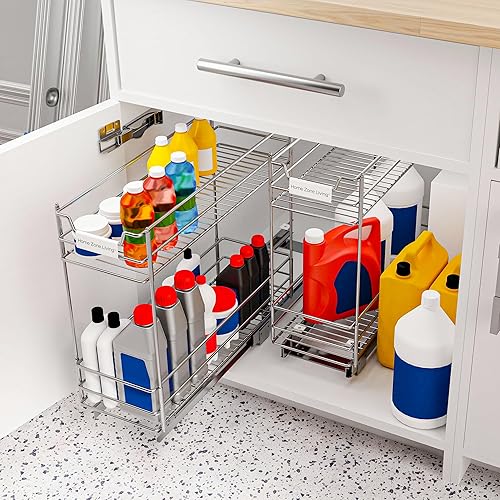 Miniatura 7 de Home Zone Living Organizador de armario de cocina extraíble con dos niveles de almacenamiento, 7 pulgadas de ancho x 20 pulgadas de profundidad