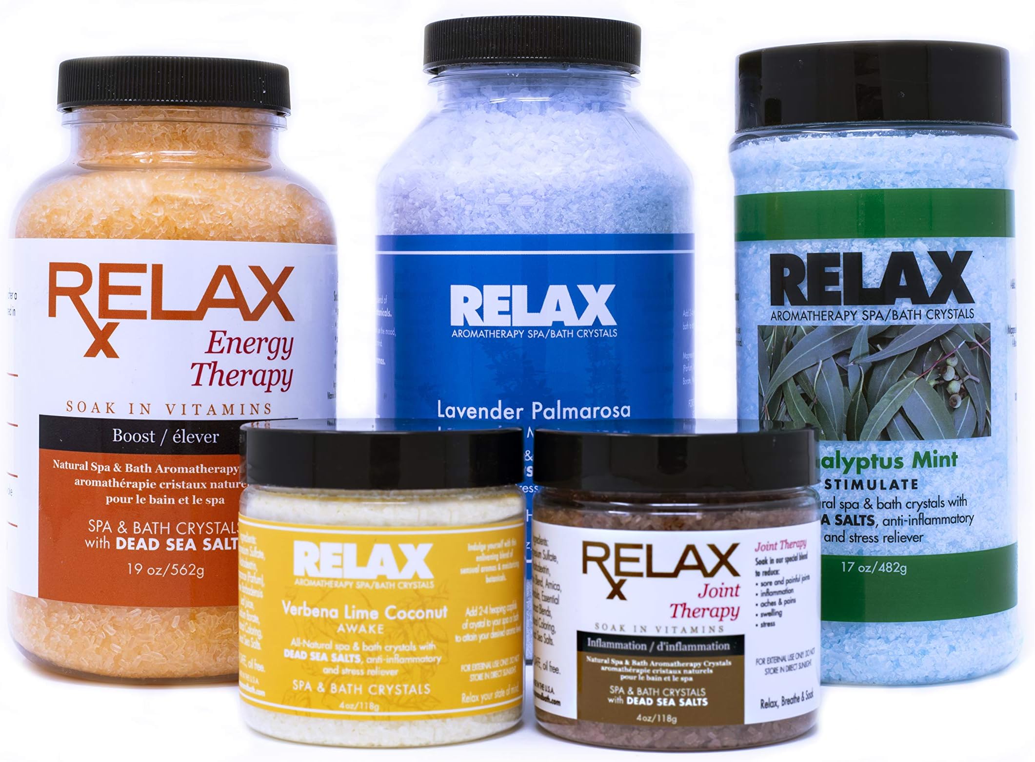 Relax Spa & BathLuxury Aromatherapy Dead Sea Salt Soak – 5-Pack Healing Bath Crystals Set – Natural Mineral-Infused Salts for Pain Relief and Relaxation