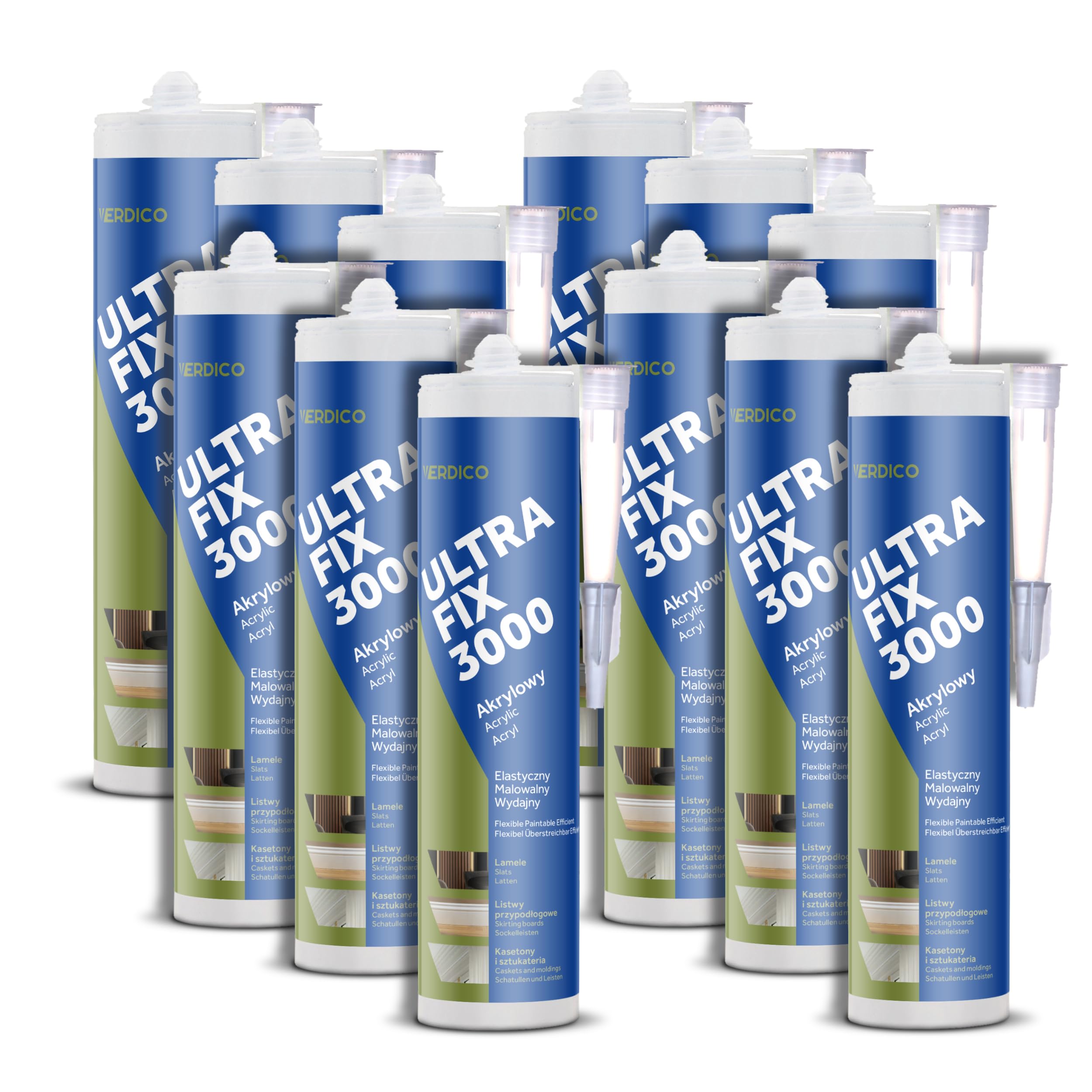 Colla Millechiodi Acrillica Presa Rapida - 12 x 280 ml - Adesivo Acrilico di Montaggio per Battiscopa e Pannelli Murali - Legno, Cemento, Intonaco, Pannello Truciolare, Gesso (12)