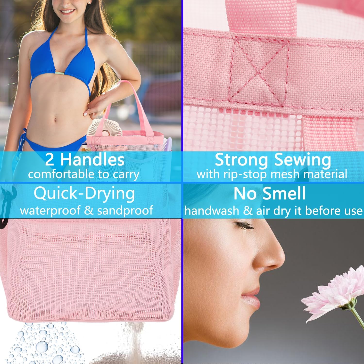 Mesh Shower Caddy Portable for College Dorm Room Essentials, 8-Pocket Large Shower Basket Tote Bag with 2 Handles for Toiletry, Bathroom, Beach, Camp, Gym - Image 6