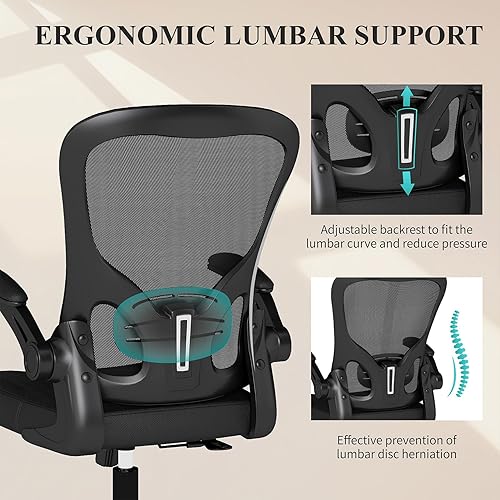 Miniatura 7 de Flysky Silla de oficina de malla, sillas ergonómicas de escritorio para computadora para oficina en casa, con reposabrazos abatibles cómodoscómodos,