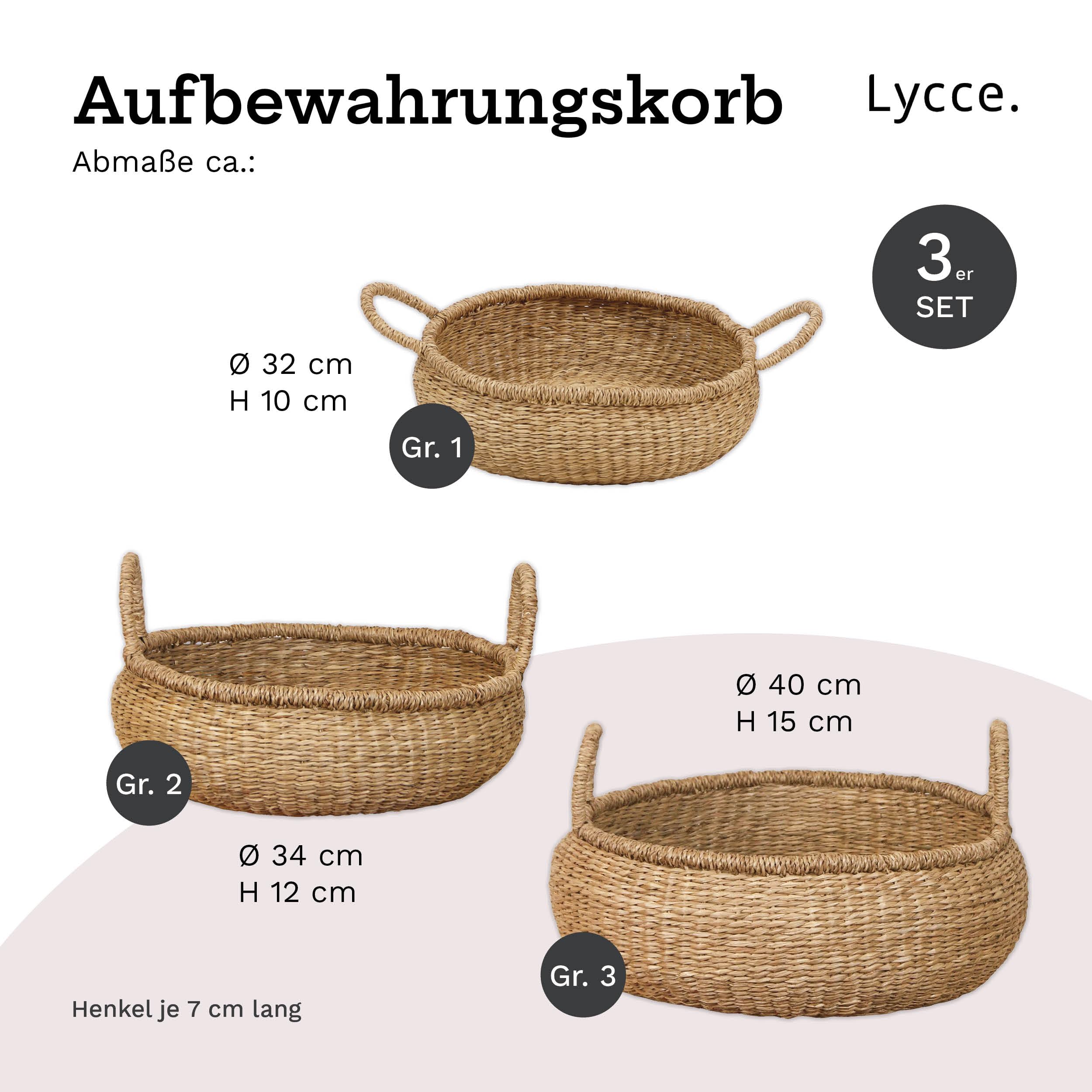 Lycce Aufbewahrungskorb Natur, Korb geflochten aus Seegras | 3er Set