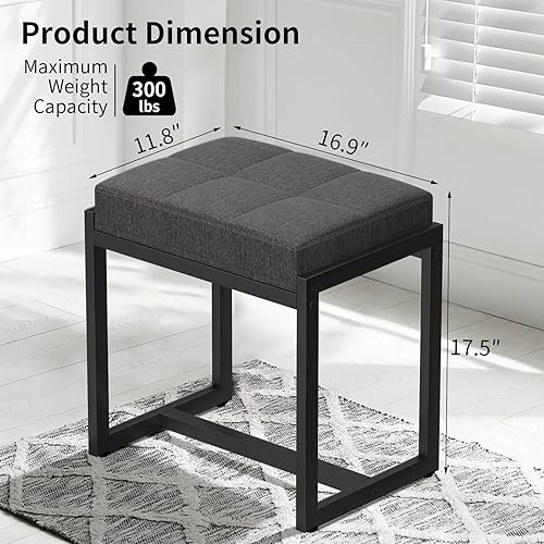 Miniatura 3 de Taburete de tocador, taburetes de silla de tocador para sala de maquillaje, taburete cuadrado de lino para tocador, otomanos pequeños acolchados