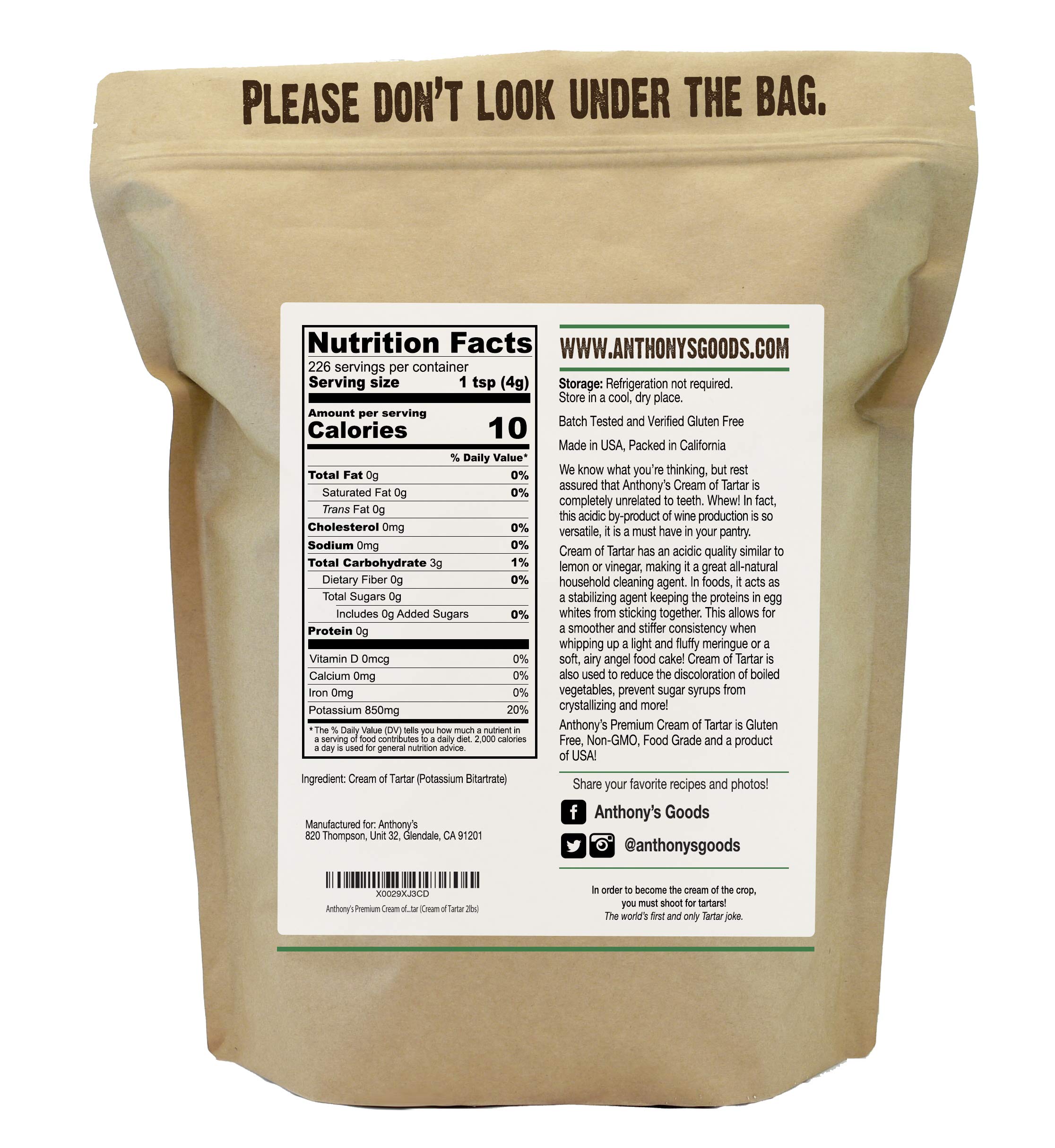 Anthonys Premium Cream of Tartar 2 lb Gluten Free Food Grade Non GMO USP FCC Made in USA — view 2