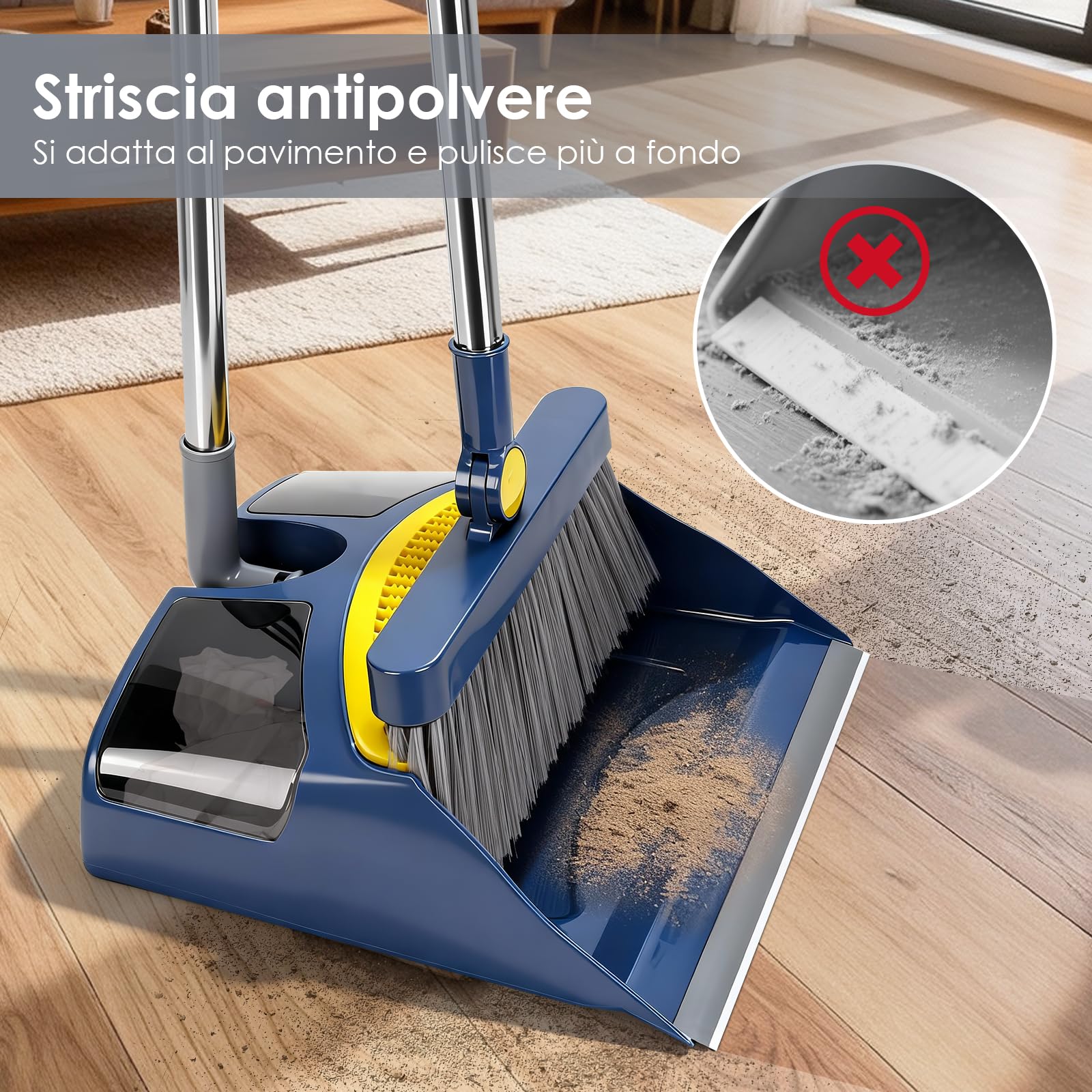 Masthome Verticale Set Scopa e Paletta Salvaspazio Manico Lungo Denti a Pettine Blu Scuro
