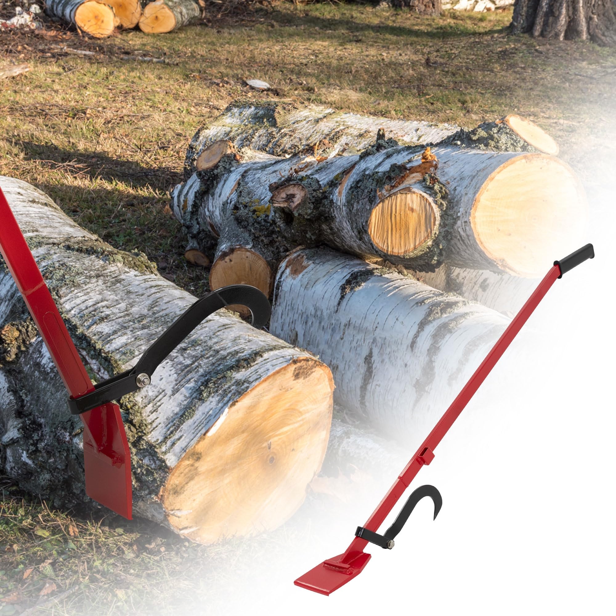 ECD Germany Leva per Abbattimento Alberi con Gancio Girevole Manico Inclinato - 120 cm - in Acciaio - con Impugnatura Gommata - Carico max. 500 kg - Ausilio di Rotazione Tronchi Abbattuti Silvicoltura