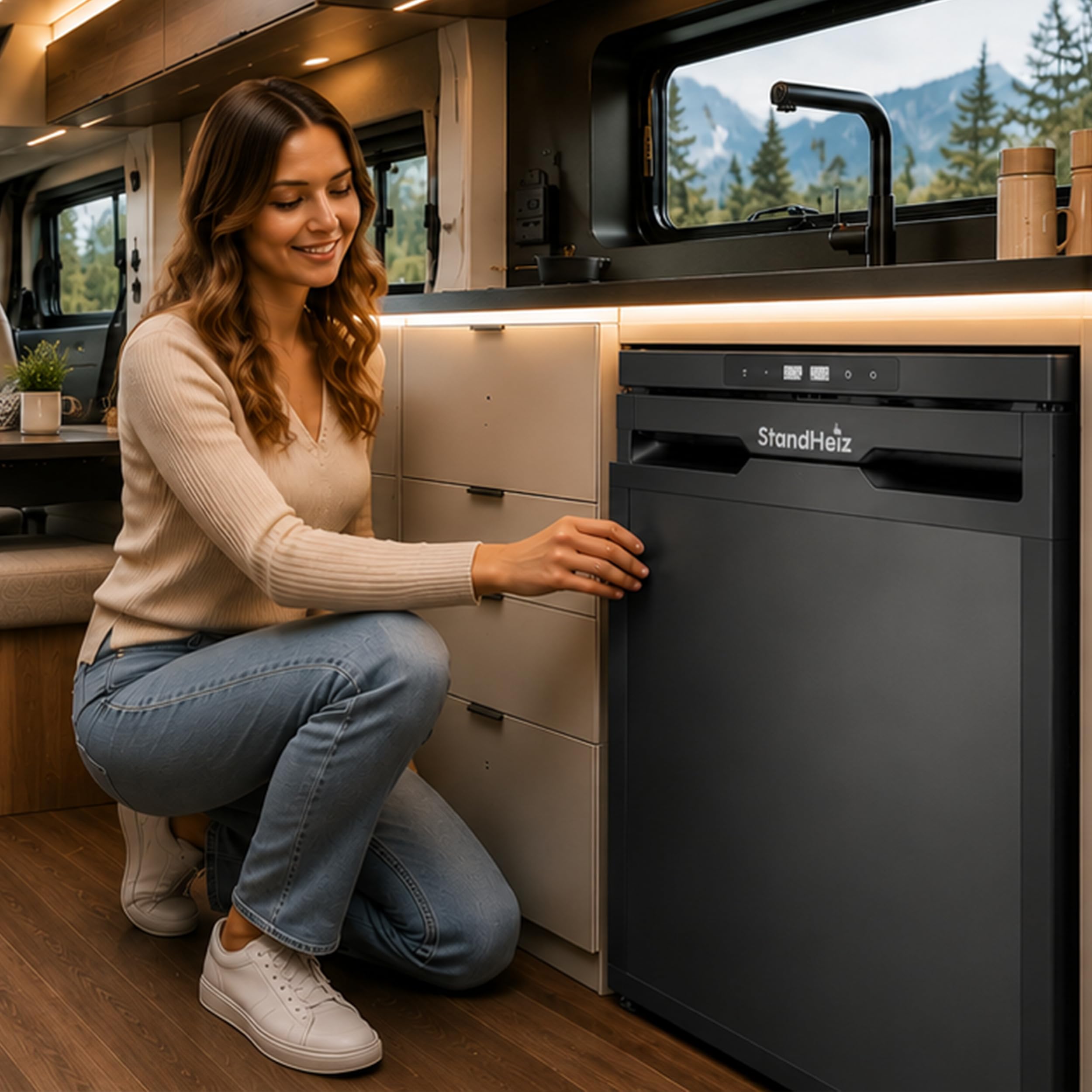 65L Kompressor Kühlbox mit APP-Steuerung 12V 24V, Energiesparender Mini Kühlschrank mit seitlich öffnender Tür, Kühlschrank klein mit Gefrierfunktion für Auto, LKW, Boot, Reisemobil, Camping