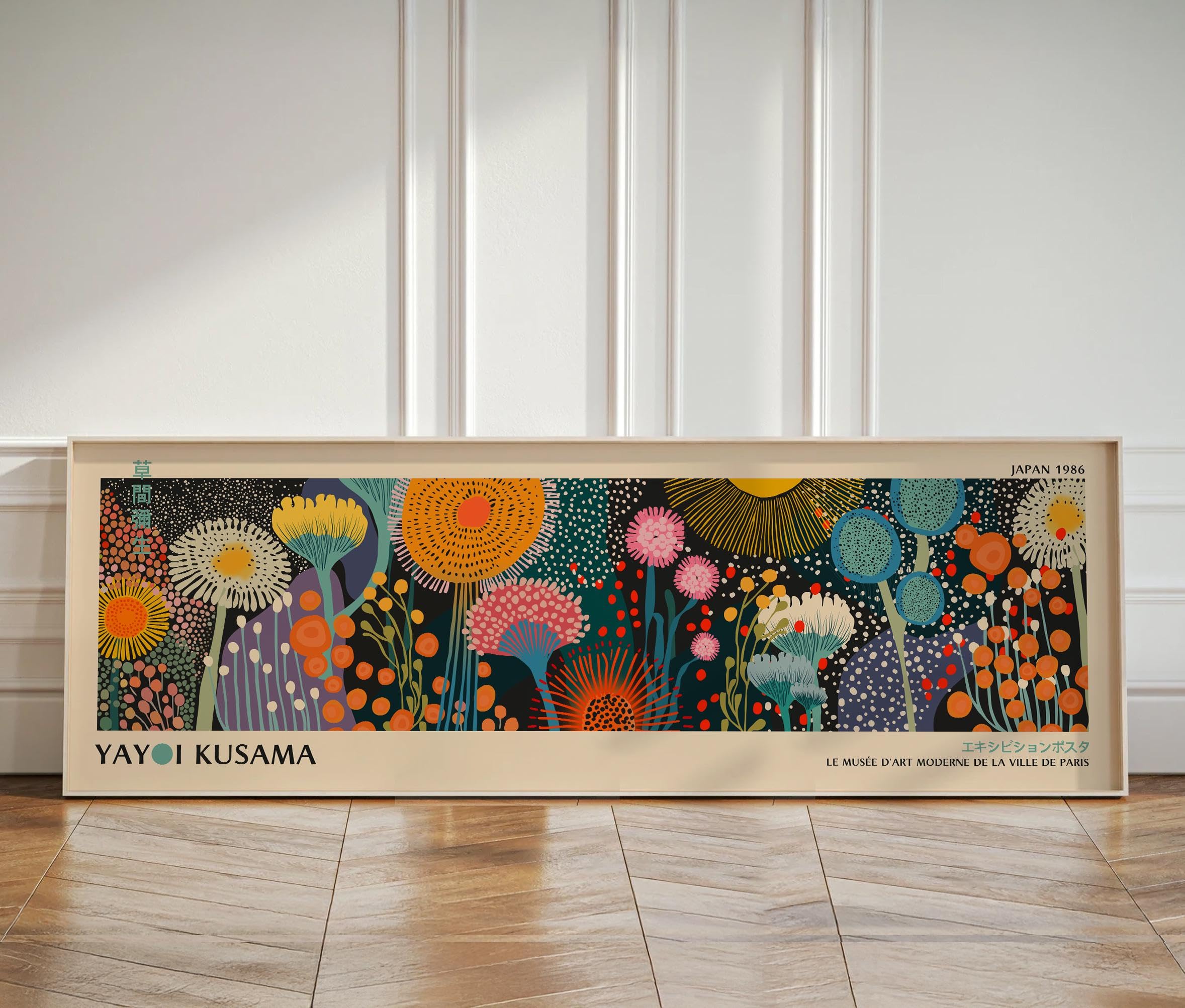 Impression sur toile grand format style Kusama : tableau floral Japandi - 8