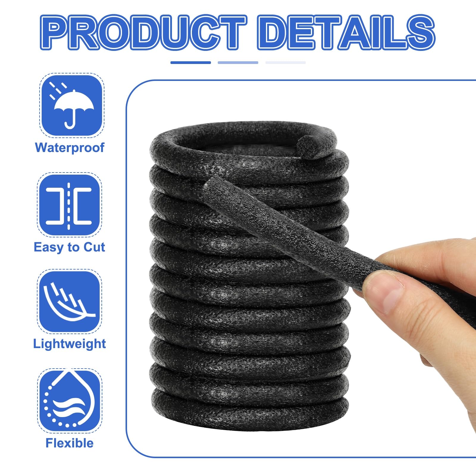 PATIKIL 3/8 Pulgada (10 Mm) De Diámetro X 820.2 Pies Barra De Soporte Para Huecos Y Juntas, Rollo De Espuma Para Calafatear Relleno De Grietas Y Juntas Cinta De Sellado, Negro