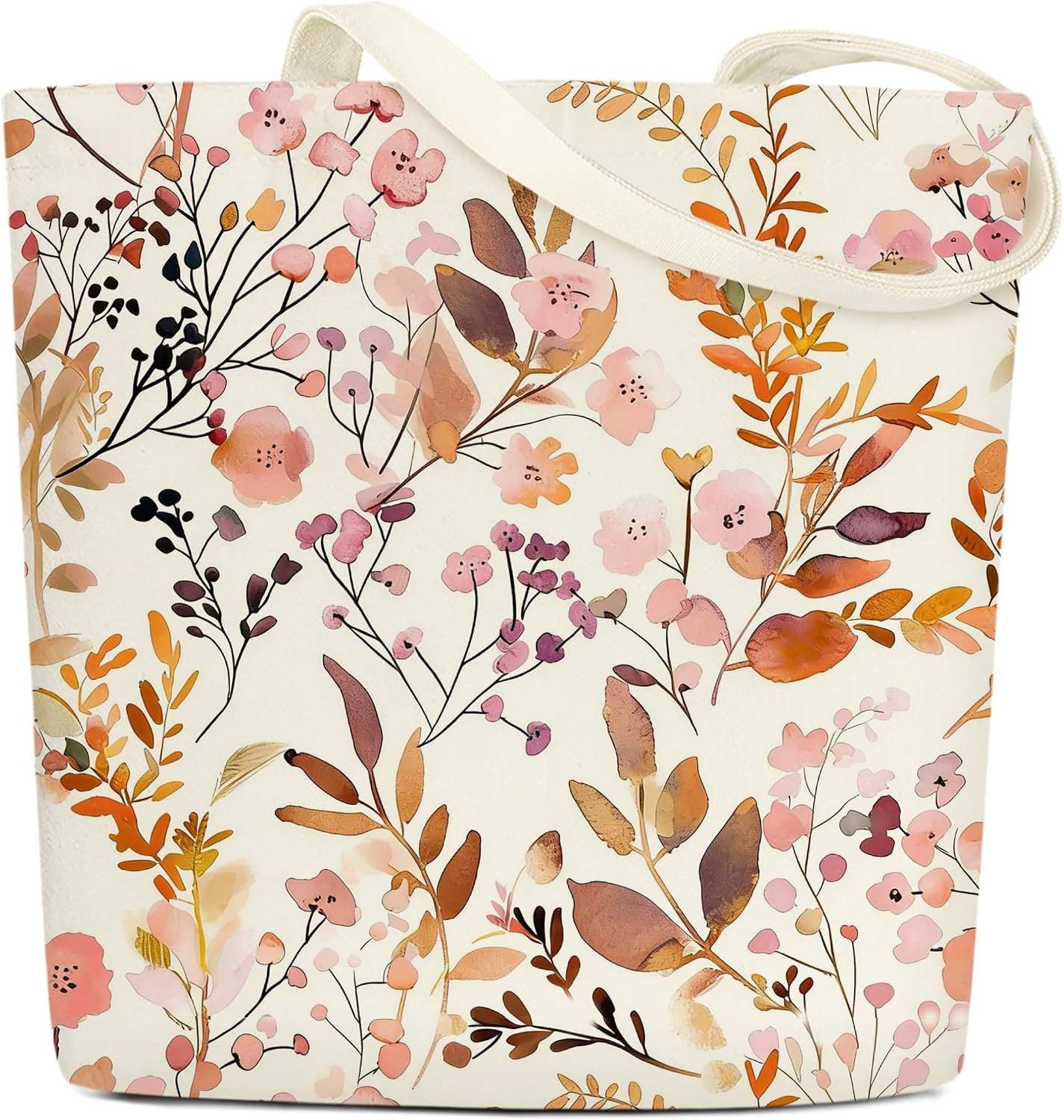 Leaf Floral Aesthetic Canvas Tote Bag for Grandma Mom Women Reusable Tote Bags for Traveling Packable Large Tote Bags for Shopping Grocery Work Library Gifts for Mother's Day Birthday - YY140