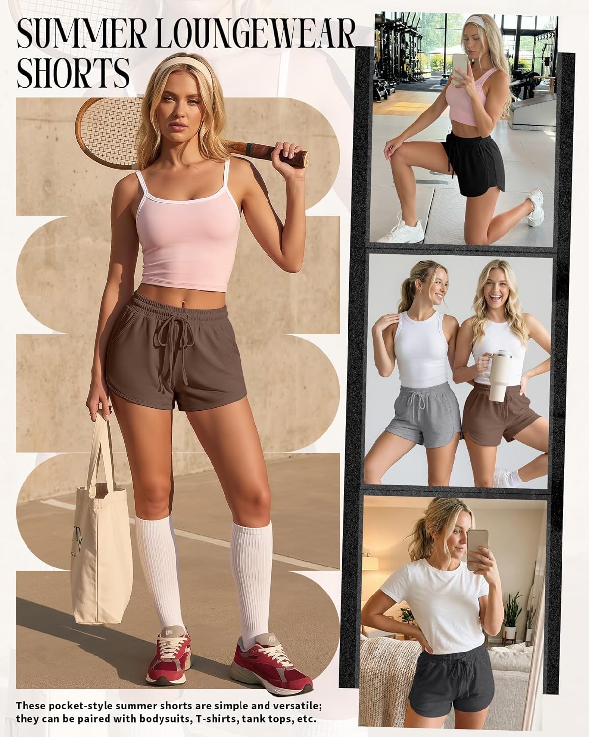 Neer 4 Pack Women's Sweat Shorts Athletic Casual Workout Shorts Loose Drawstring Summer Gym Lounge Sweatpants with Pocket