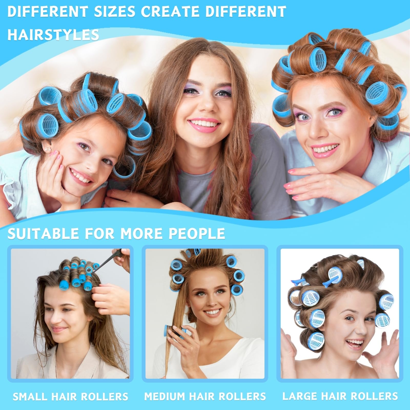 KEYRI 48PCS Hair Rollers Set Hair Rollers with Clips Self Grip Jumbo Hair Roller No Heat Heatless Hair Roller for Long Medium Short Hair Styling Hairs Salon Hairdressing Curlers (Blue - Image 4