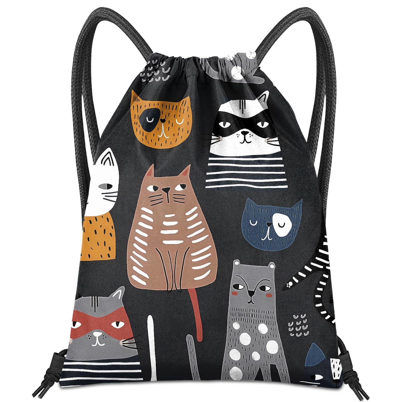 BHAHB Drawstring Backpack for String Bag Waterproof Cute Sports Beach Swimming Travel (13"×17") (Z14-Black Cat) — image 1