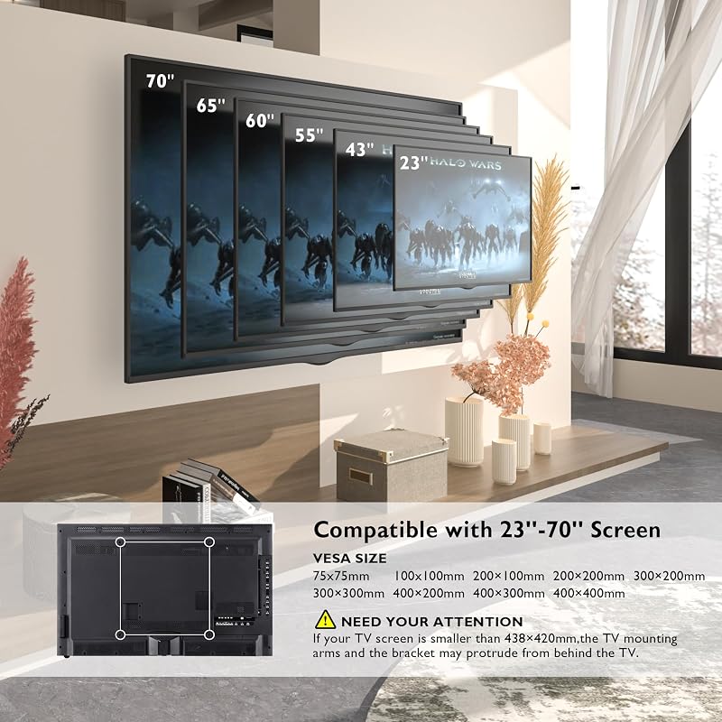 Suport TV de perete BONTEC cu mișcare completă, înclinabil, pivotant și rotativ pentru televizoare LED/LCD plate și curbate de 32-60 inchi, până la 45 kg, VESA 400x400