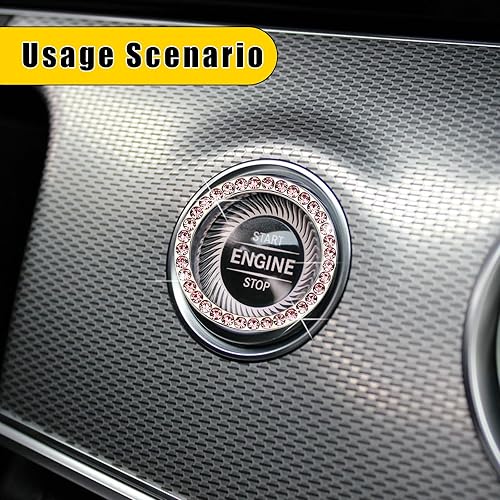 Miniatura 6 de 2 anillos de cristal con doble diamantes de imitación para decoración de arranque del motor del automóvil, accesorios interiores del automóvil,