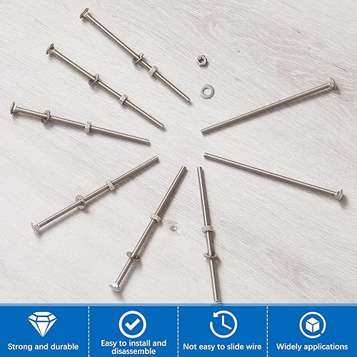 Miniatura 103 de Zonon Juego de 50 tornillos y tuercas de acero inoxidable de 1/4-20 x 3 pulgadas, cabeza redonda, cuello cuadrado, tornillos y tuercas hexagonales