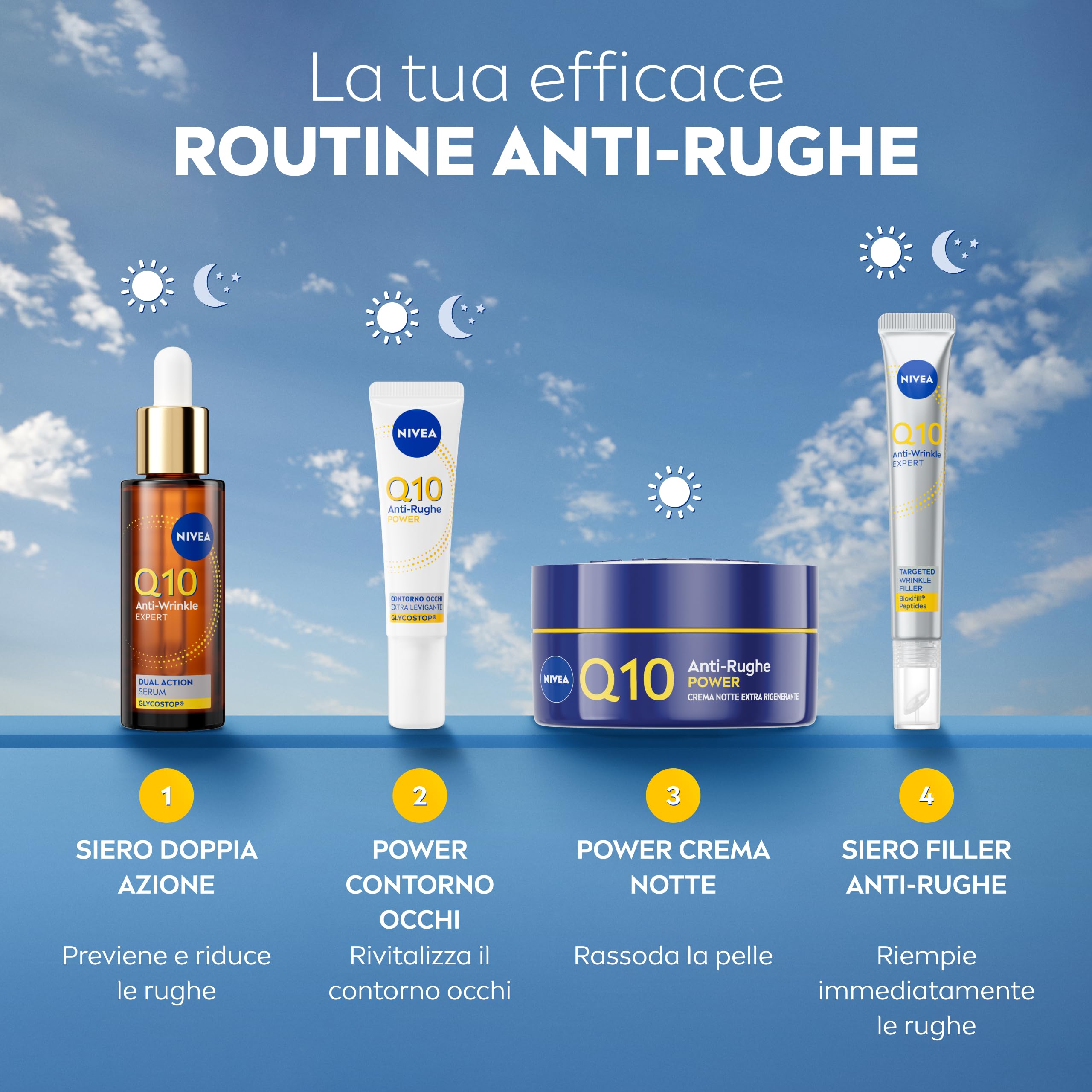NIVEA Q10 Anti-Rughe Power Crema Notte Extra Rigenerante 50 ml, Crema notte viso antirughe idratante con Coenzima Q10, Creatina e Glycostop, Skincare ad assorbimento rapido per tutti i tipi di pelle