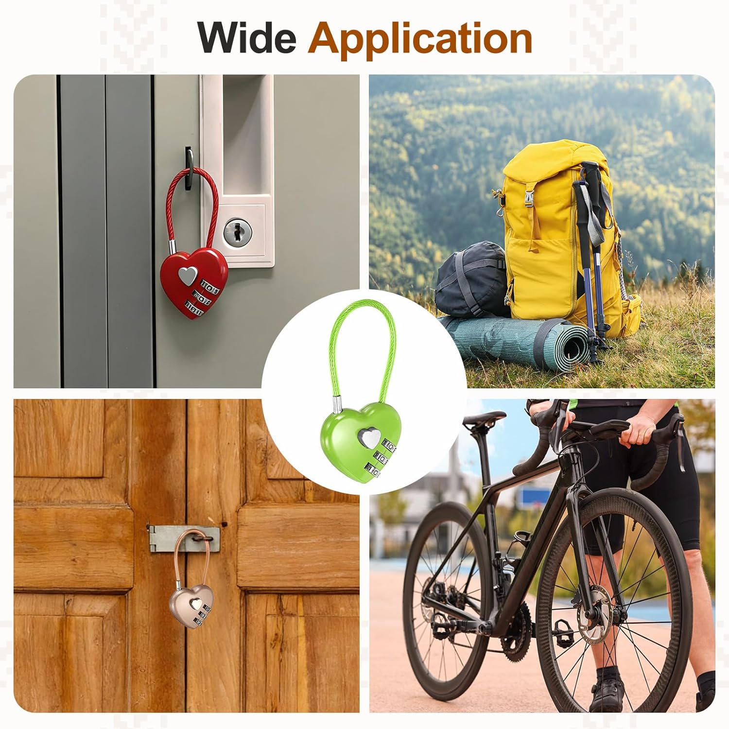 PATIKIL Heart Shaped Combination Padlock (4.3 Inch, Green)(2), 3-Digit Combo Padlock Love Locks with Steel Wire Rope, Suit for Gym Locker/Fence/Luggage/Storage/Backpack/Toolbox/Cabinets