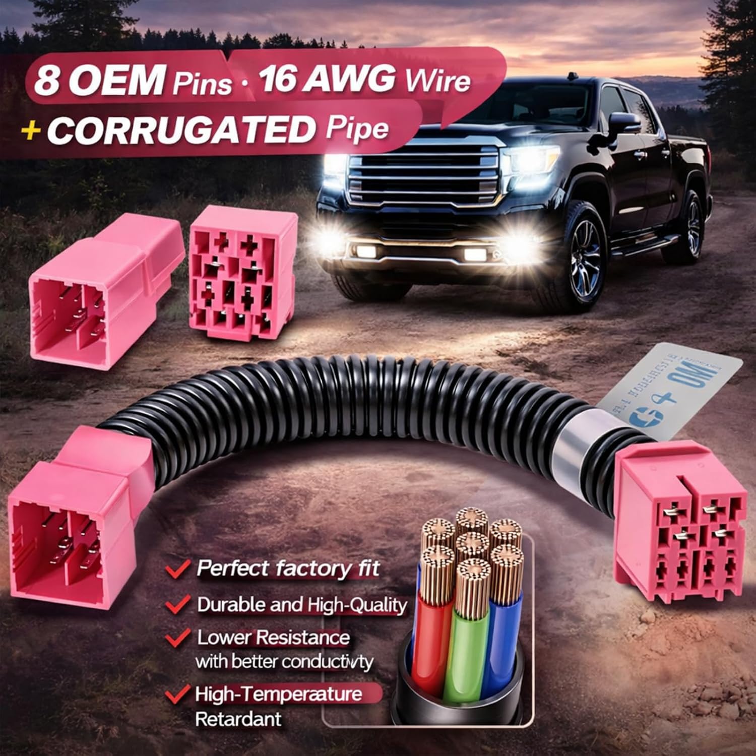 Auto Fog Lights Always On Mod Harness，Compatible with 2022-2026 Chevy Silverado 1500 & GMC Sierra 1500, 2024-2026 2500HD/3500HD, All Lights On with High Beam,Plug & Play Wiring Adapter