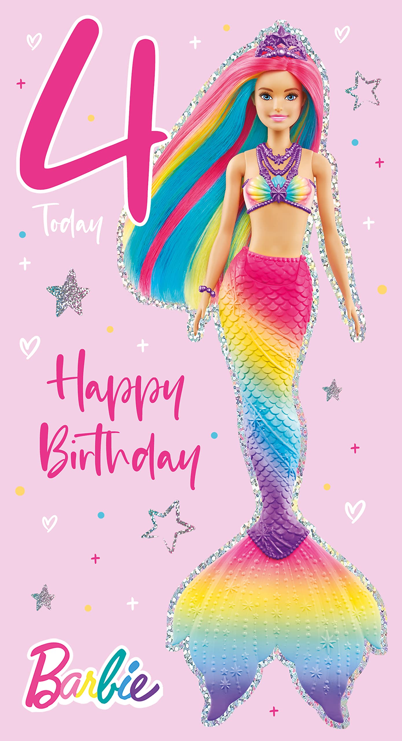 Danilo Biglietto Di Auguri Barbie Per 4° Compleanno - Licenza Ufficiale, 17,8x15,2 Cm, Con Busta