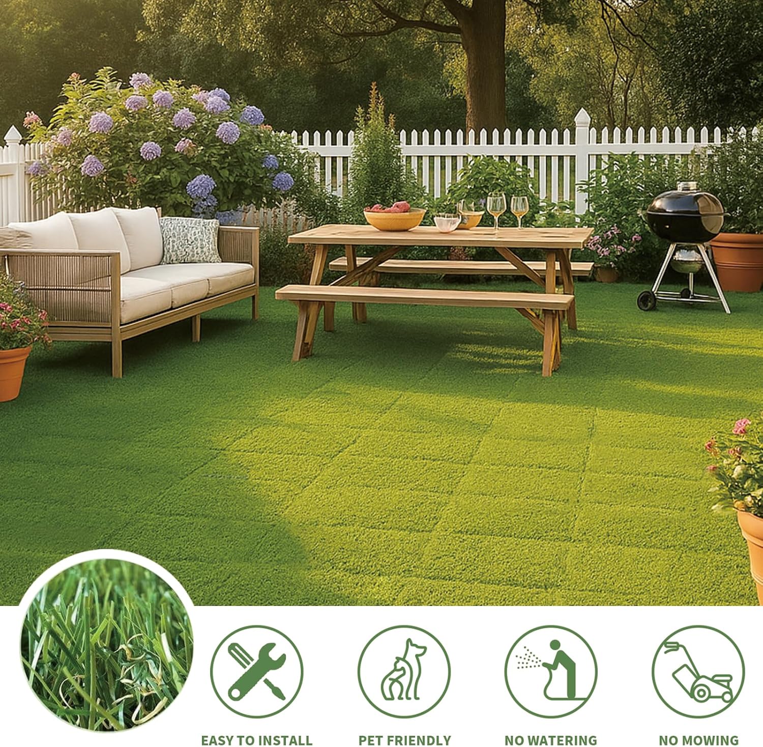 LIVING GREEN 20 PCS Artificial Grass Tiles Outdoor Interlocking Turf Grass Deck Tiles with Drainage, Easy to Install Fake Grass Squares for Patio, Balcony, Garden, Lawn & Backyard Flooring