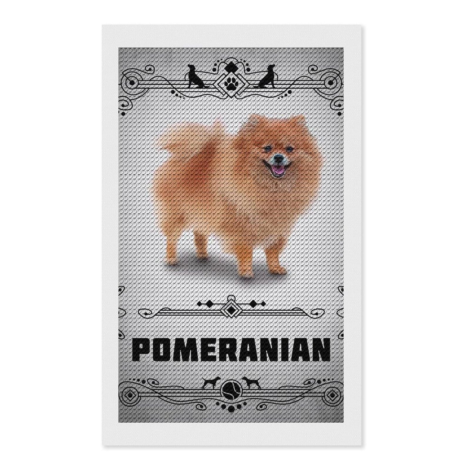 Junmoney Pomeranian Diamond Painting Canvas Set 12"x20", for Adults, Bedroom Decor, Good for Quiet Evenings, Festive Craft Gift