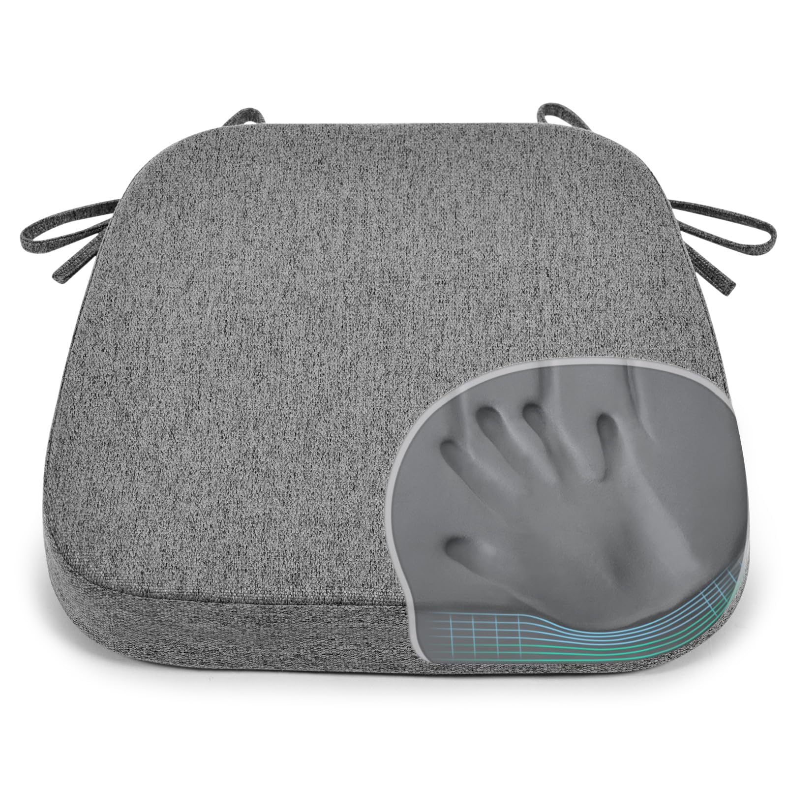 Photo 1 of Shinnwa Kitchen Chair Cushions, Patented Design Molded Memory Foam Dining Chair Pads with Ties and Washable Cover, 17" x 16" x 2", Dark Grey