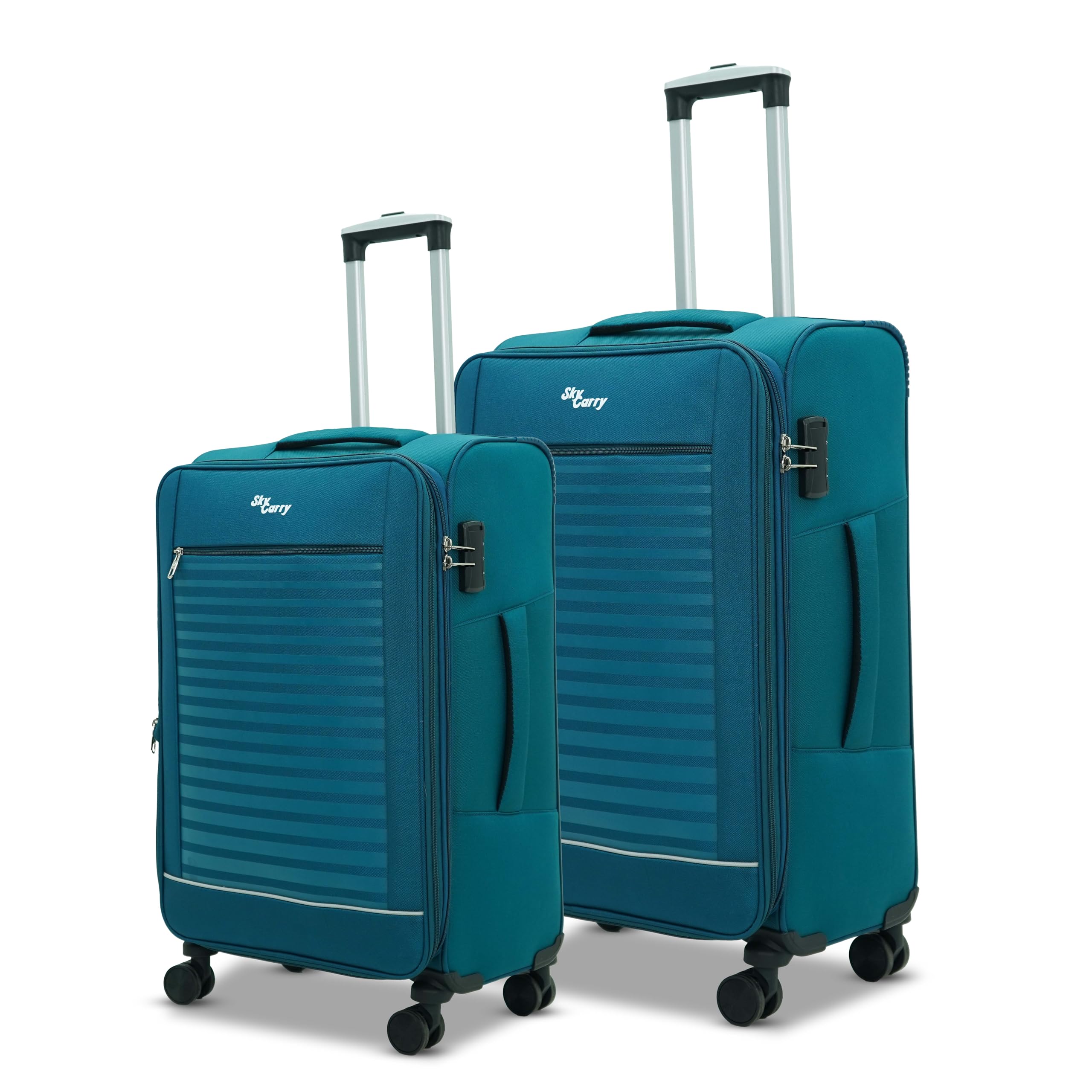 sky carrys stripe on expandable luggage trolley bag set 3 | 360° dual spinner wheels | anti-theft zipper & tsa type lock | telescopic handle | premium twill fabric travel suitcase (2, teal, s,m)