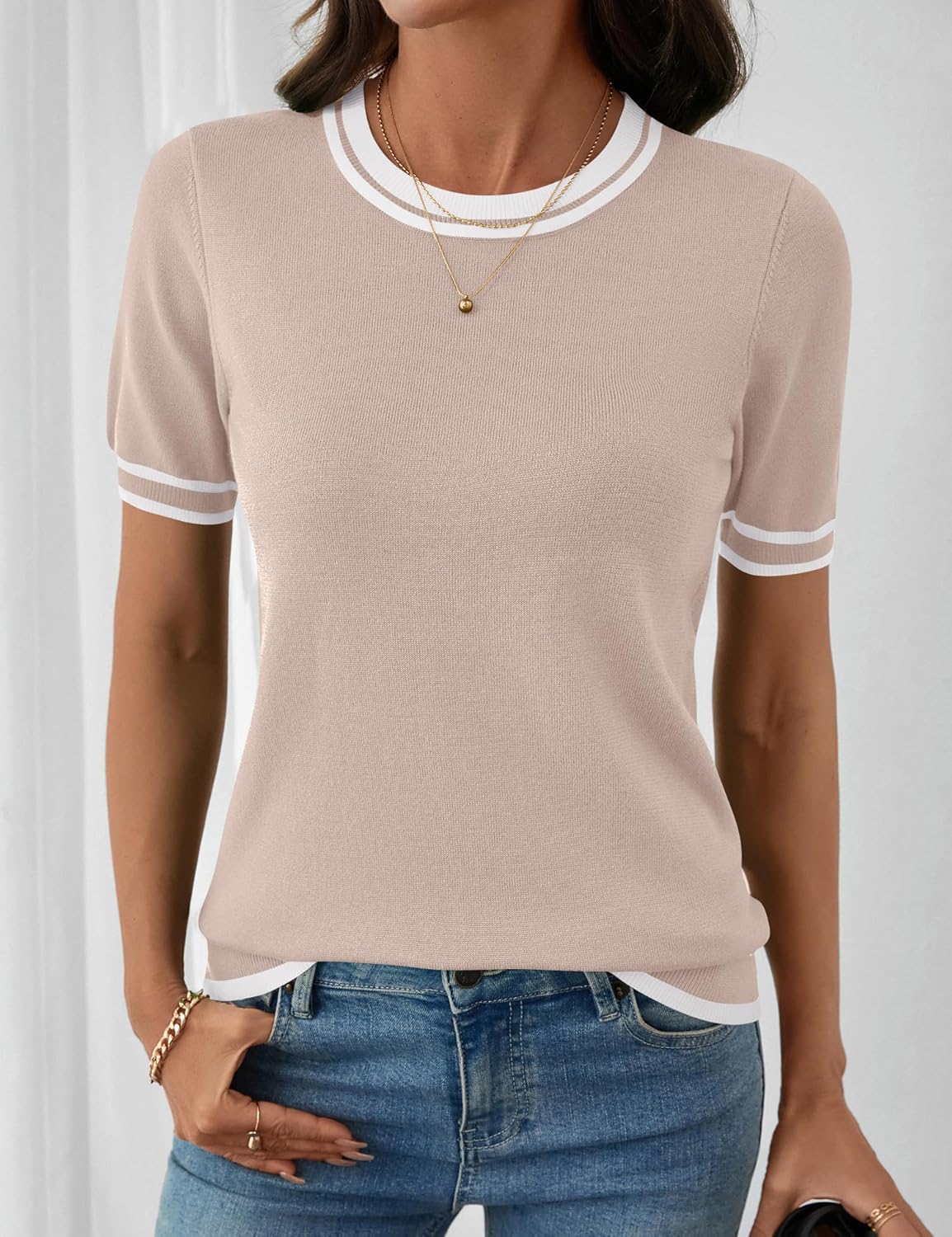 LOMON Short Sleeve Sweater for Women Light-Weight Crew Neck Summer Tops Dressy Casual Women's Clothes 2026, S-XXL - Image 5