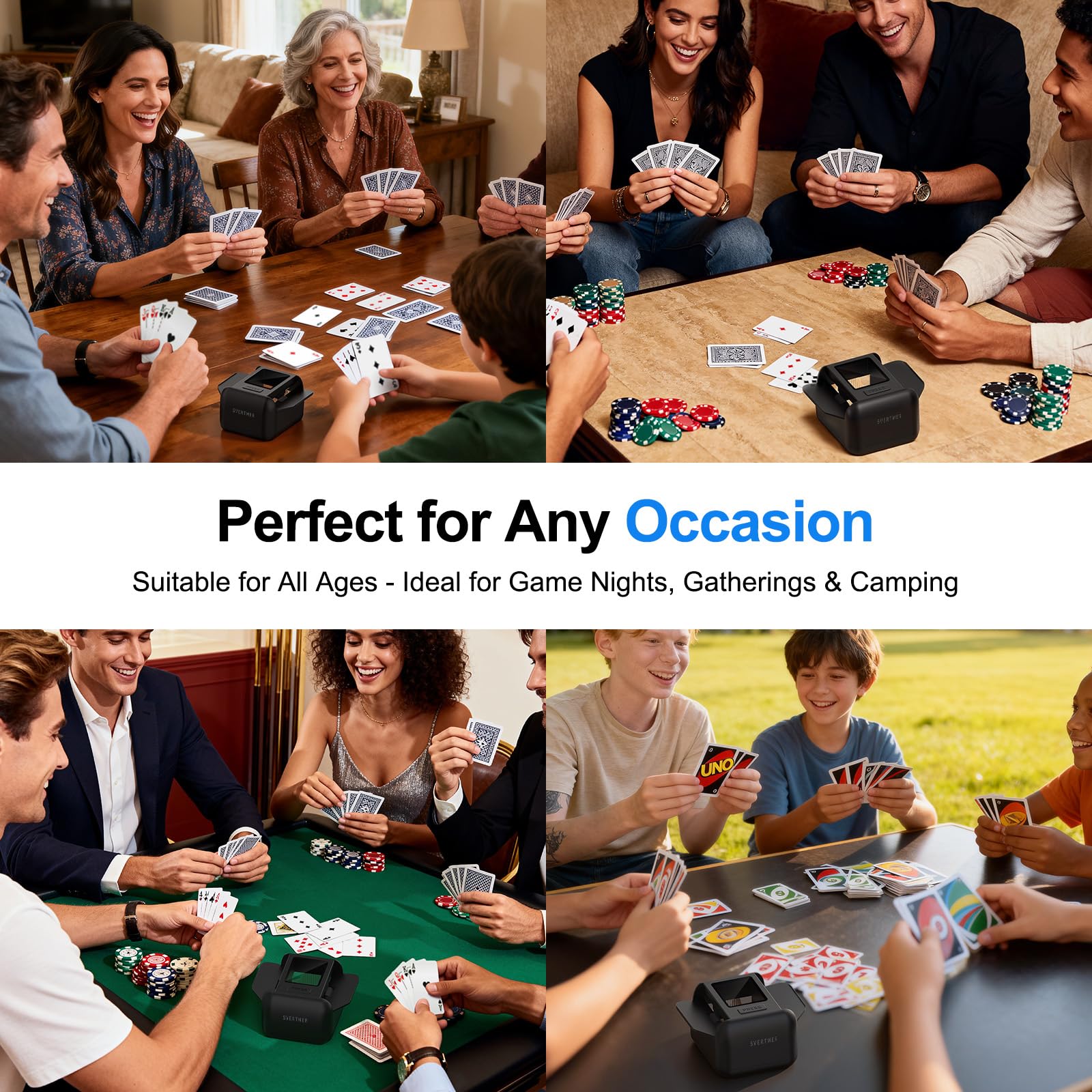 Automatic Card Shuffler|1-2 Deck Electric Card Shuffle Machine|Portable Rechargeable Batteries|for of Poker,Blackjack,UNO,Skip-BO,Phase 10 More Playing Shuffler for Home Game,Travel,Black