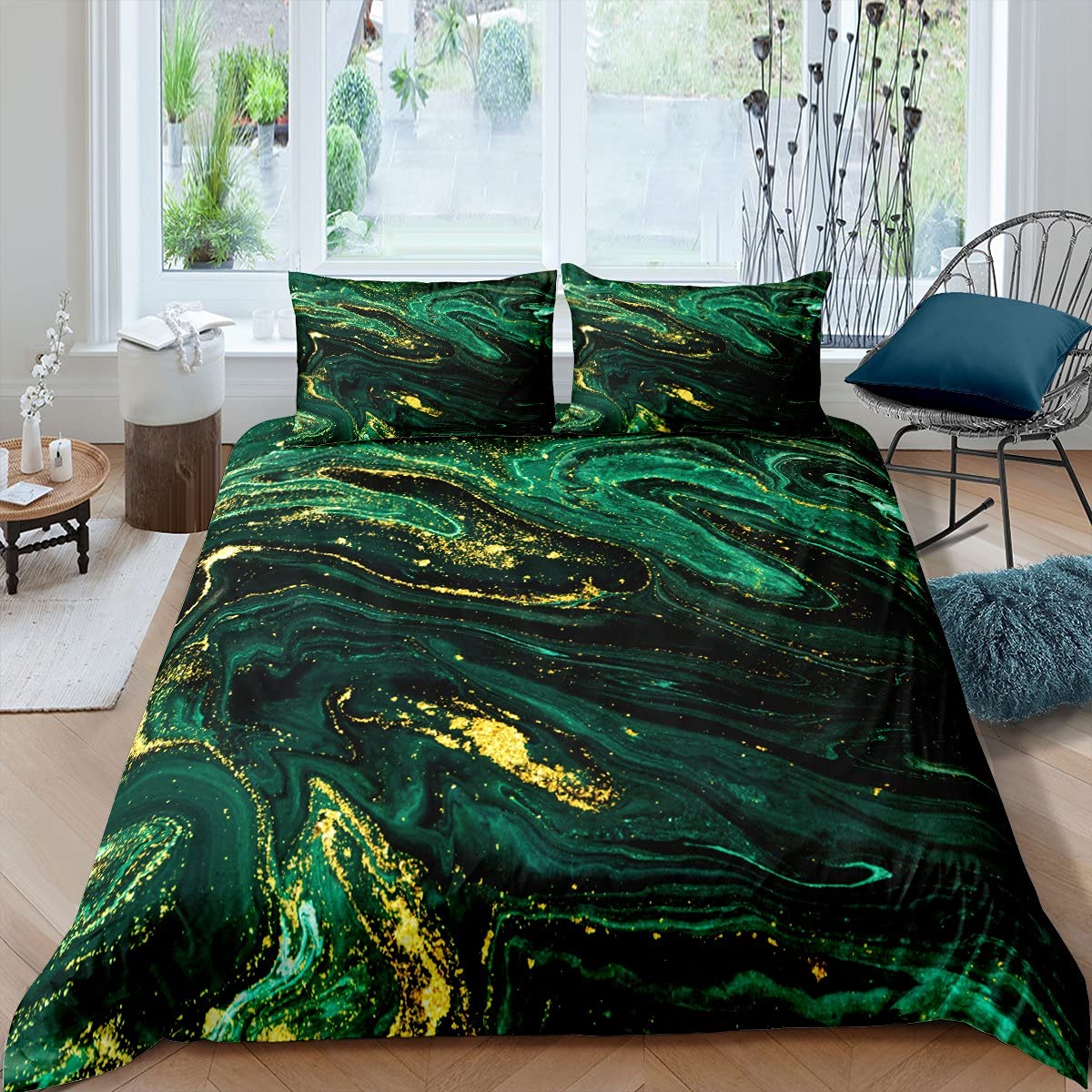 richhome Marble Bedding Set 3 pieces,Abstract Marbling Artwork Green Comforter Cover for Boys Girls,Psychedelic Marble Texture Ultra Soft Duvet Cover Decor,Double Size Quilt Cover — image 1