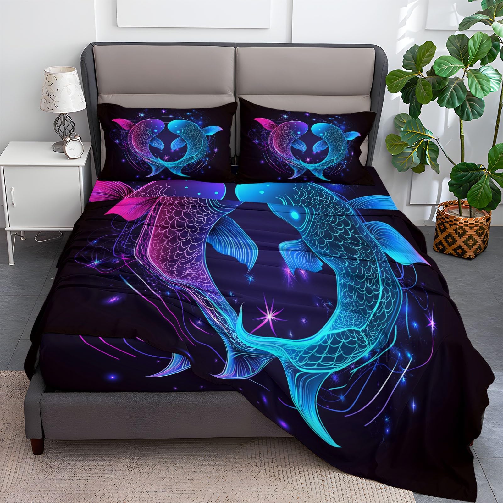 Fitted Sheet Twin Size, Fantasy Constellations Stars Bedding Set, Boys Girls Adults Bedroom Decor, Soft Bed Sheets Microfiber Wrinkle and Fade Resistant Blue Purple