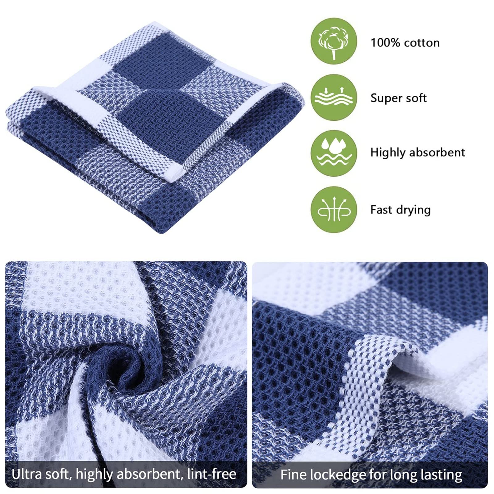 Paño de cocina de algodón para cocina y hogar, toalla de cocina suave y absorbente con lazo para colgar, herramientas limpias reutilizables (color: paquete de 3, tamaño: 6 piezas) (6 piezas plateada