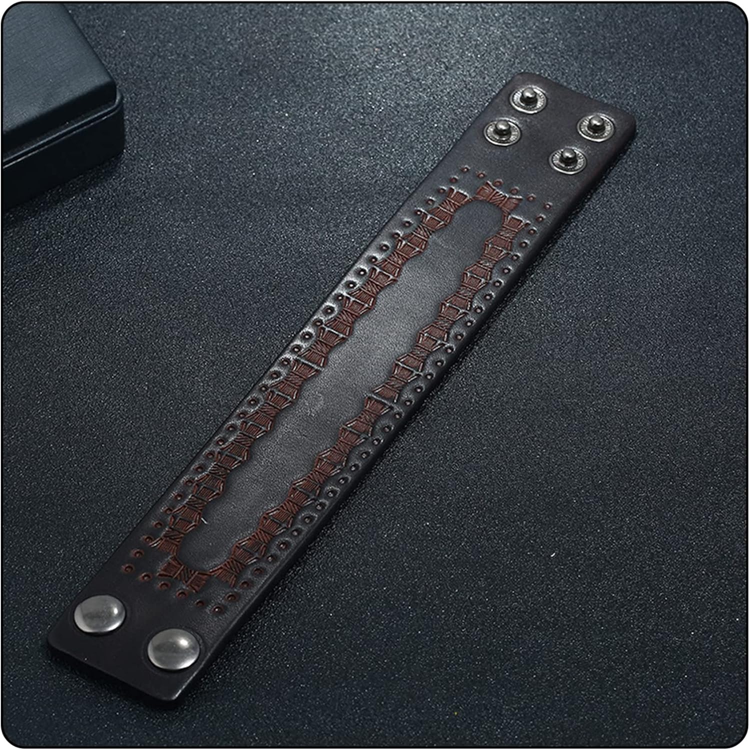 Punk Rock Print Pattern Wristband Wide Leather Cuff Bracelet - Image 5