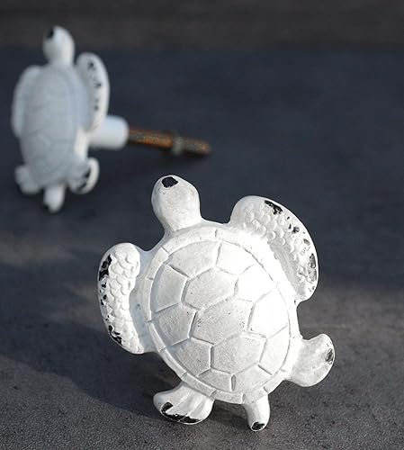Miniatura 2 de Ebros Gift Paquete de 6 pomos rústicos envejecidos pintados a mano de hierro fundido náutico marino tortuga marina tortuga cajón puerta gabinete